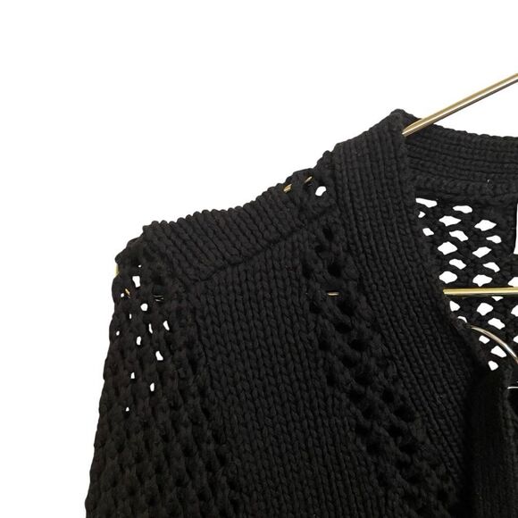 Derek Lam 10 Crosby Open Knit Black Cotton Lace Up V Neck Sweater Size SP - Picture 5 of 7